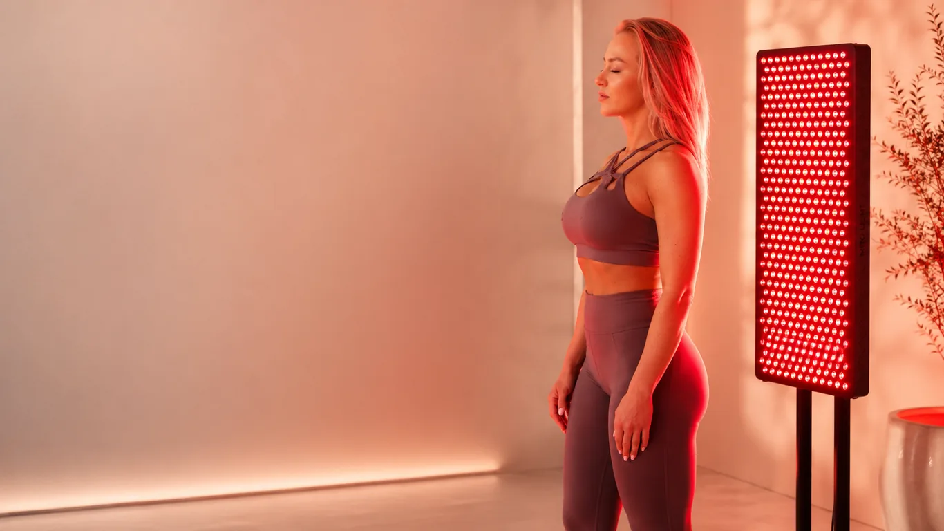 Mito Light Rotlichttherapie Panel – Rabattcode BENE5 für 5% Rabatt auf mitolight.de Mito Light Rotlichttherapie Panel in dunkler Atmosphäre – professionelles Mito Light Panel mit 660nm und 850nm Wellenlängen, Rabattcode BENE5 für 5% Rabatt im offiziellen EU-Shop mitolight.de
